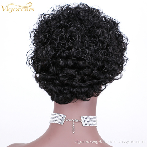Short bob afro curly wholesale inch pixie cut wave black cheap glueless brazilian real human hair wigs black women